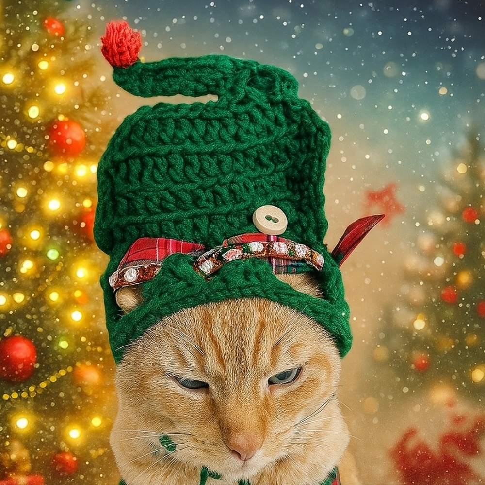 Hand Crafted Christmas Pet Hat Handmade Knit Hat Cats Dogs Puppies Small Pets